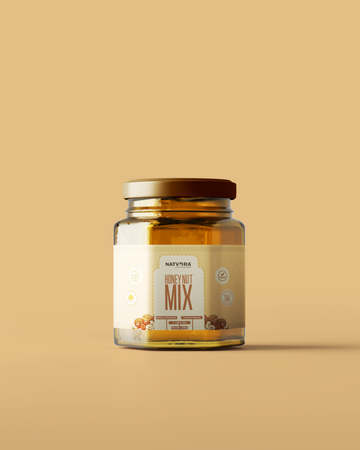 Jar of Nutiva ground mix on a beige background